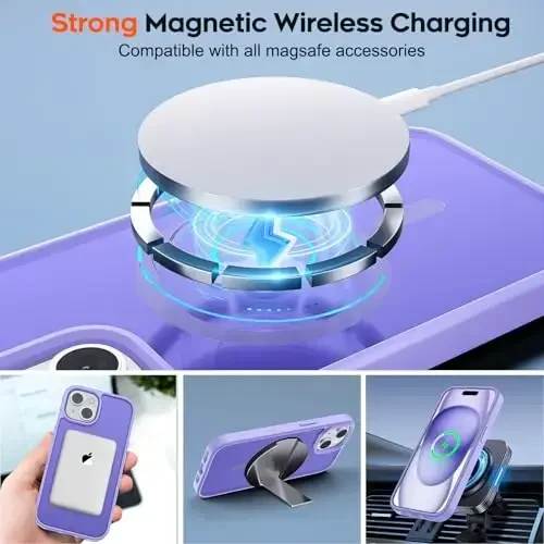 zapica iPhone 15 va iPhone 14 uchun magnitli g'ilof, [MagSafe bilan mos] [Harbiy standartdagi zarbadan himoya] yarim shaffof mat zarbga chidamli tirnalishga qarshi telefon qopqog'i, och binafsha - 4