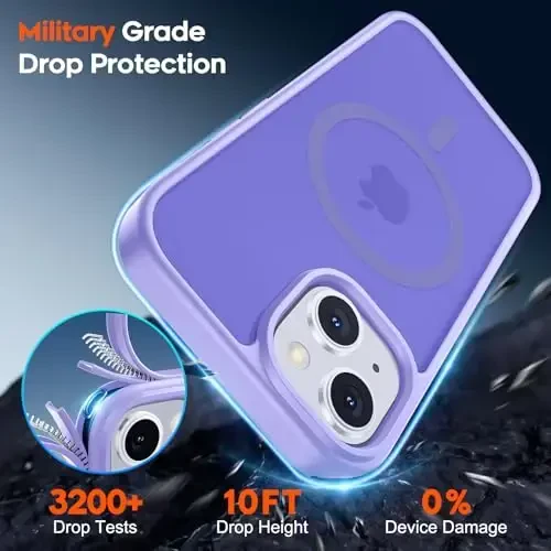 zapica iPhone 15 va iPhone 14 uchun magnitli g'ilof, [MagSafe bilan mos] [Harbiy standartdagi zarbadan himoya] yarim shaffof mat zarbga chidamli tirnalishga qarshi telefon qopqog'i, och binafsha - 5