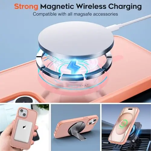 zapica Magnetic for iPhone 15 Case & iPhone 14 Case, [Compatible with MagSafe] [Military Grade Drop Protection] Translucent Matte Shockproof Anti-Scratch Phone Cover, Light Pink - 4