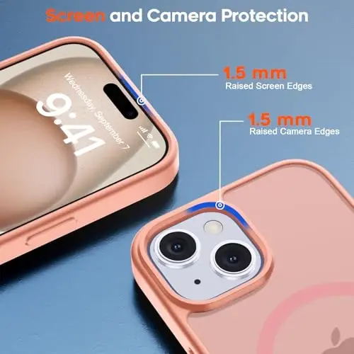 zapica Magnetic for iPhone 15 Case & iPhone 14 Case, [Compatible with MagSafe] [Military Grade Drop Protection] Translucent Matte Shockproof Anti-Scratch Phone Cover, Light Pink - 6