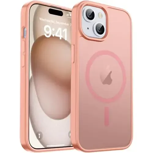 zapica Magnetic for iPhone 15 Case & iPhone 14 Case, [Compatible with MagSafe] [Military Grade Drop Protection] Translucent Matte Shockproof Anti-Scratch Phone Cover, Light Pink 