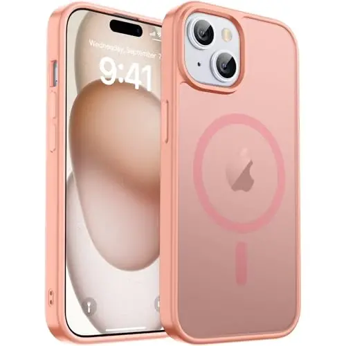 zapica Magnetic for iPhone 15 Case & iPhone 14 Case, [Compatible with MagSafe] [Military Grade Drop Protection] Translucent Matte Shockproof Anti-Scratch Phone Cover, Light Pink 