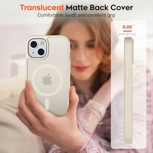 zapica Magnetic for iPhone 15 Case & iPhone 14 Case, [Compatible with MagSafe] [Military Grade Drop Protection] Translucent Matte Shockproof Anti-Scratch Phone Cover, Antique White - 7