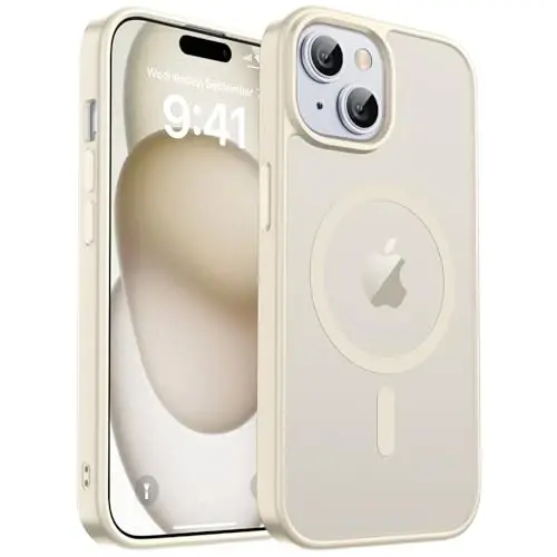 zapica Magnetic for iPhone 15 Case & iPhone 14 Case, [Compatible with MagSafe] [Military Grade Drop Protection] Translucent Matte Shockproof Anti-Scratch Phone Cover, Antique White 