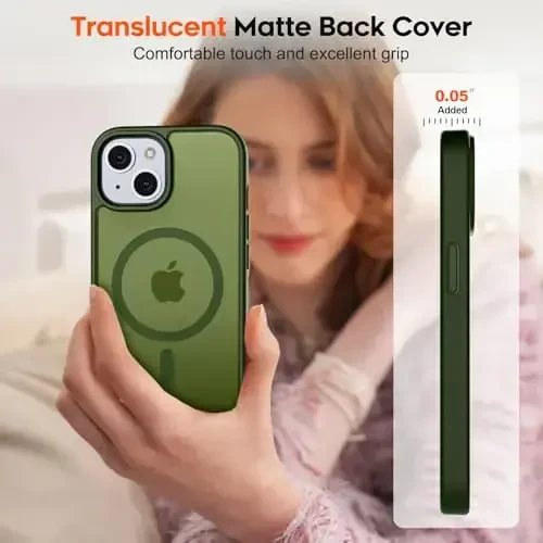 zapica Magnetic for iPhone 15 Case & iPhone 14 Case, [Compatible with MagSafe] [Military Grade Drop Protection] Translucent Matte Shockproof Anti-Scratch Phone Cover, Cangling Green - 7