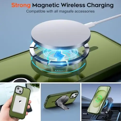 zapica Magnetic for iPhone 15 Case & iPhone 14 Case, [Compatible with MagSafe] [Military Grade Drop Protection] Translucent Matte Shockproof Anti-Scratch Phone Cover, Cangling Green - 4