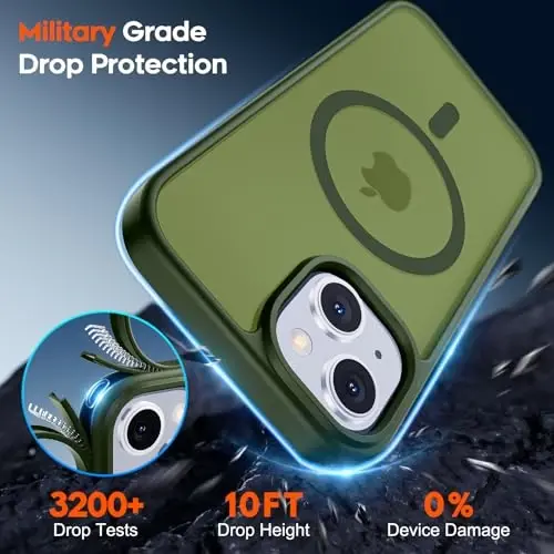 zapica Magnetic for iPhone 15 Case & iPhone 14 Case, [Compatible with MagSafe] [Military Grade Drop Protection] Translucent Matte Shockproof Anti-Scratch Phone Cover, Cangling Green - 5