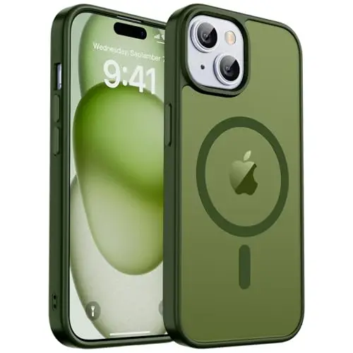 zapica Magnetic for iPhone 15 Case & iPhone 14 Case, [Compatible with MagSafe] [Military Grade Drop Protection] Translucent Matte Shockproof Anti-Scratch Phone Cover, Cangling Green 