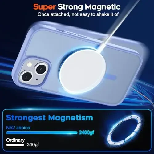 zapica Magnetic for iPhone 15 Case & iPhone 14 Case, [Compatible with MagSafe] [Military Grade Drop Protection] Translucent Matte Shockproof Anti-Scratch Phone Cover, Blue Purple - 3