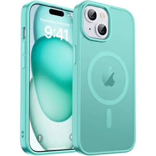 zapica Magnetic for iPhone 15 Case & iPhone 14 Case, [Compatible with MagSafe] [Military Grade Drop Protection] Translucent Matte Shockproof Anti-Scratch Phone Cover, Blue Green 