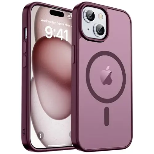 zapica Magnetic for iPhone 15 Case & iPhone 14 Case, [Compatible with MagSafe] [Military Grade Drop Protection] Translucent Matte Shockproof Anti-Scratch Phone Cover, Wine Red 