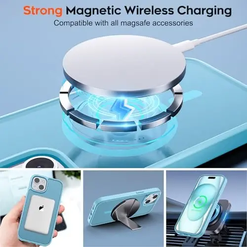 zapica Magnetic for iPhone 15 Case & iPhone 14 Case, [Compatible with MagSafe] [Military Grade Drop Protection] Translucent Matte Shockproof Anti-Scratch Phone Cover, Light Blue - 4