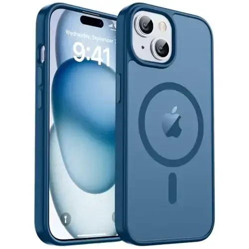 zapica Magnetic for iPhone 15 Case & iPhone 14 Case, [Compatible with MagSafe] [Military Grade Drop Protection] Translucent Matte Shockproof Anti-Scratch Phone Cover, Dark Blue 