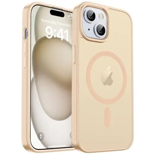 zapica Magnetic for iPhone 15 Case & iPhone 14 Case, [Compatible with MagSafe] [Military Grade Drop Protection] Translucent Matte Shockproof Anti-Scratch Phone Cover, Sand Pink - 1