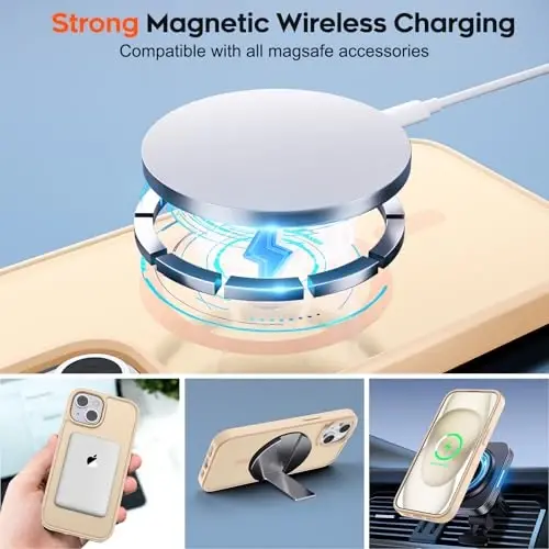 zapica iPhone 15 ve iPhone 14 Kılıfı için Manyetik, [MagSafe ile Uyumlu] [Askeri Sınıf Düşme Koruması] Yarı Saydam Mat Darbeye Dayanıklı Çizilmez Telefon Kılıfı, Kum Pembesi - ZAPICA (1)