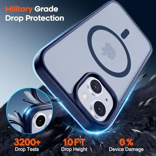 zapica Magnetic for iPhone 15 Case & iPhone 14 Case, [Compatible with MagSafe] [Military Grade Drop Protection] Translucent Matte Shockproof Anti-Scratch Phone Cover, Navy Blue - 3