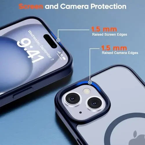zapica Magnetic for iPhone 15 Case & iPhone 14 Case, [Compatible with MagSafe] [Military Grade Drop Protection] Translucent Matte Shockproof Anti-Scratch Phone Cover, Navy Blue - 4