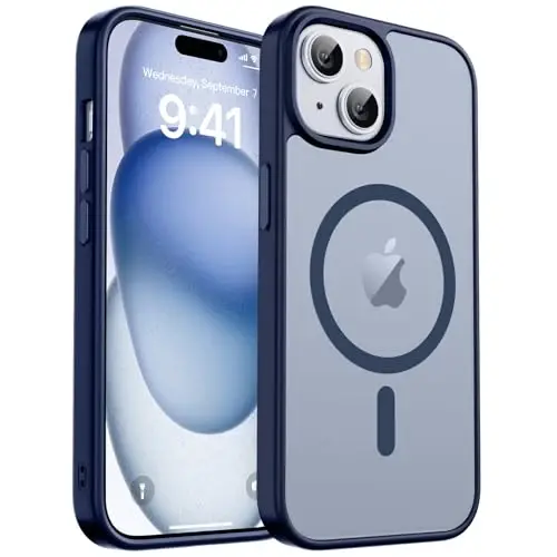zapica Magnetic for iPhone 15 Case & iPhone 14 Case, [Compatible with MagSafe] [Military Grade Drop Protection] Translucent Matte Shockproof Anti-Scratch Phone Cover, Navy Blue 