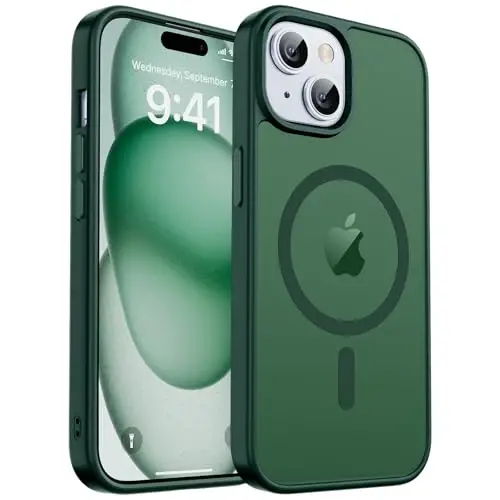 zapica Magnetic for iPhone 15 Case & iPhone 14 Case, [Compatible with MagSafe] [Military Grade Drop Protection] Translucent Matte Shockproof Anti-Scratch Phone Cover, Forest Green 