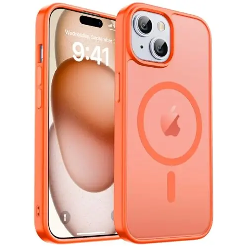 zapica Magnetic for iPhone 15 Case & iPhone 14 Case, [Compatible with MagSafe] [Military Grade Drop Protection] Translucent Matte Shockproof Anti-Scratch Phone Cover, Orange 
