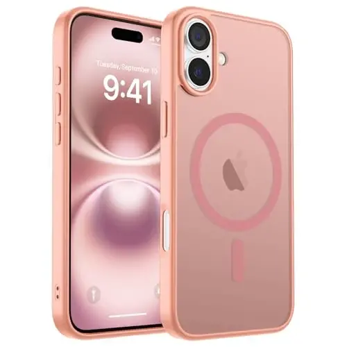 zapica Magnetic for iPhone 16 Case, [Compatible with MagSafe] [Military Grade Drop Protection] Translucent Matte Shockproof Anti-Scratch Phone Case, Light Pink - ZAPICA
