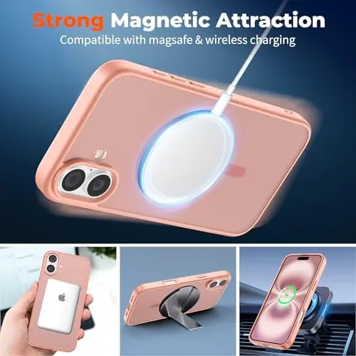 zapica Magnetic for iPhone 16 Case, [Compatible with MagSafe] [Military Grade Drop Protection] Translucent Matte Shockproof Anti-Scratch Phone Case, Light Pink - 3