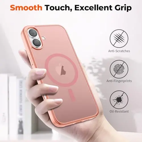 zapica Magnetic for iPhone 16 Case, [Compatible with MagSafe] [Military Grade Drop Protection] Translucent Matte Shockproof Anti-Scratch Phone Case, Light Pink - 6