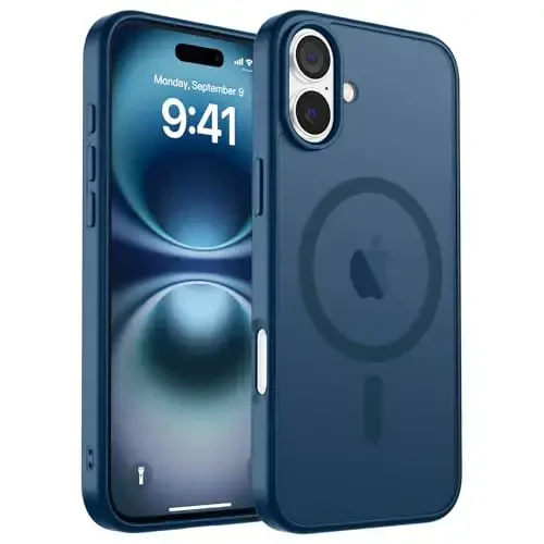zapica Magnetic for iPhone 16 Plus Case, [Compatible with MagSafe] [Military Grade Drop Protection] Translucent Matte Shockproof Anti-Scratch Phone Case, Dark Blue - 1