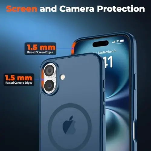 zapica Magnetic for iPhone 16 Plus Case, [Compatible with MagSafe] [Military Grade Drop Protection] Translucent Matte Shockproof Anti-Scratch Phone Case, Dark Blue - 5