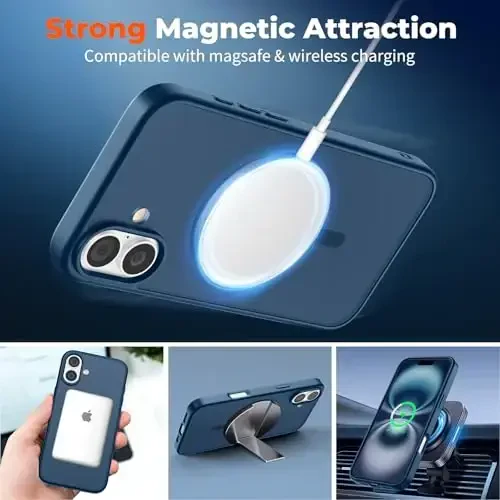 zapica Magnetic for iPhone 16 Plus Case, [Compatible with MagSafe] [Military Grade Drop Protection] Translucent Matte Shockproof Anti-Scratch Phone Case, Dark Blue - 3