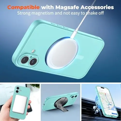 zapica Magnetic for iPhone 16 Plus Case, Aqua Green | Upgraded Camera Control Button, Full Camera Protection, with Screen Protector, Translucent Matte Shockproof Phone Cover - 3