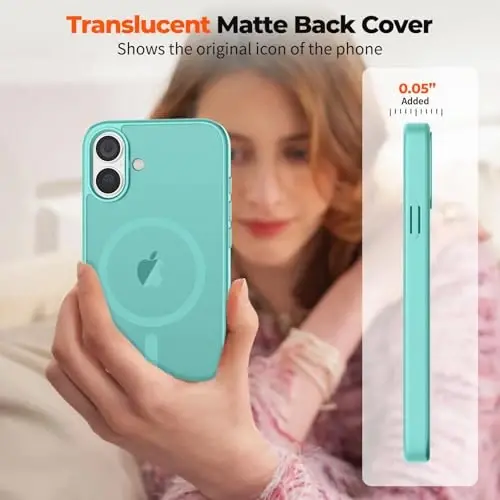zapica iPhone 16 Plus uchun magnitli g‘ilof, [MagSafe bilan mos] [Harbiy darajadagi tushishdan himoya] Shaffof mato zarbaga chidamli tirnalishga qarshi telefon g‘ilofi, ko‘k yashil - 7