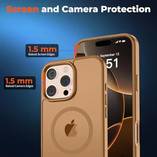 zapica Magnetic for iPhone 16 Pro Case, Brown | Compatible with MagSafe, Military Grade Drop Protection, Translucent Matte Anti-Scratch Phone Cover - 5