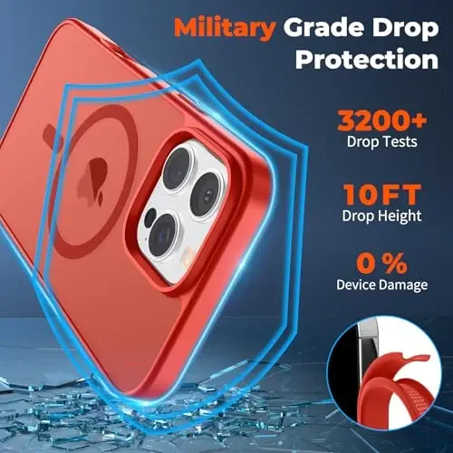 zapica Magnetic for iPhone 16 Pro Case, [Compatible with MagSafe] [Military Grade Drop Protection] Translucent Matte Shockproof Anti-Scratch Phone Case, Red - 4