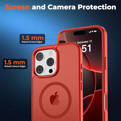 zapica Magnetic for iPhone 16 Pro Case, [Compatible with MagSafe] [Military Grade Drop Protection] Translucent Matte Shockproof Anti-Scratch Phone Case, Red - 5