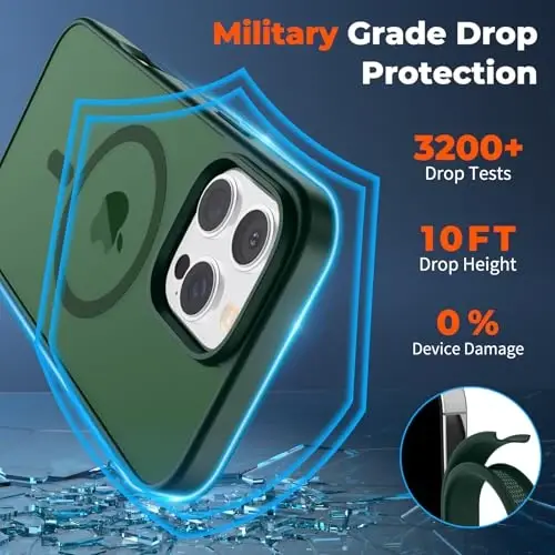 zapica Magnetic for iPhone 16 Pro Case, [Compatible with MagSafe] [Military Grade Drop Protection] Translucent Matte Shockproof Anti-Scratch Phone Cover, Forest Green - 4