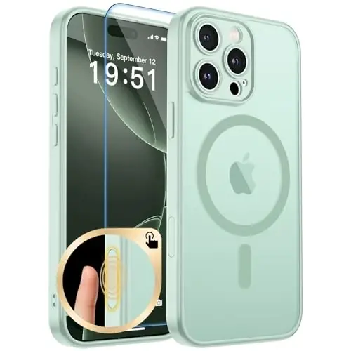 zapica Magnetic for iPhone 16 Pro Case, Light Green | Upgraded Camera Control Button, Full Camera Protection, with Screen Protector, Translucent Matte Shockproof Phone Cover 