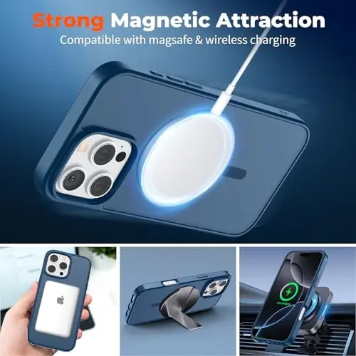 zapica Magnetic for iPhone 16 Pro Max Case, [Compatible with MagSafe] [Military Grade Drop Protection] Translucent Matte Shockproof Anti-Scratch Phone Case, Dark Blue - 1