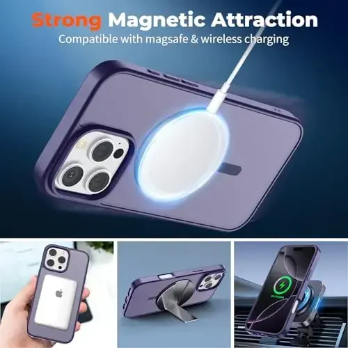 zapica Magnetic for iPhone 16 Pro Max Case, [Compatible with MagSafe] [Military Grade Drop Protection] Translucent Matte Shockproof Anti-Scratch Phone Case, Dark Purple - ZAPICA