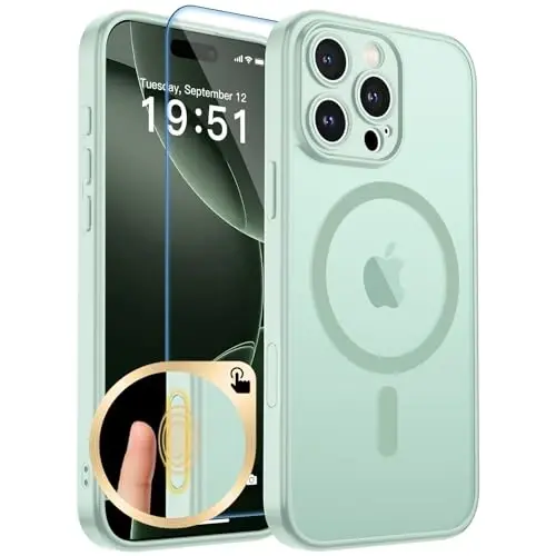 zapica Magnetic for iPhone 16 Pro Max Case, Light Green | Upgraded Camera Control Button, Full Camera Protection, with Screen Protector, Translucent Matte Shockproof Phone Cover 