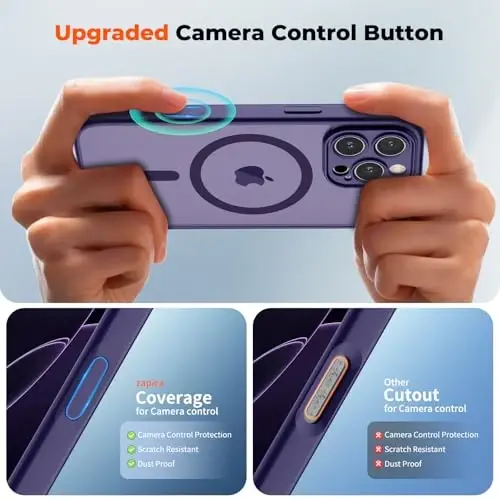 zapica Magnetic for iPhone 16 Pro Max Case, Deep Purple | Upgraded Camera Control Button, Full Camera Protection, with Screen Protector, Translucent Matte Shockproof Phone Cover - 4