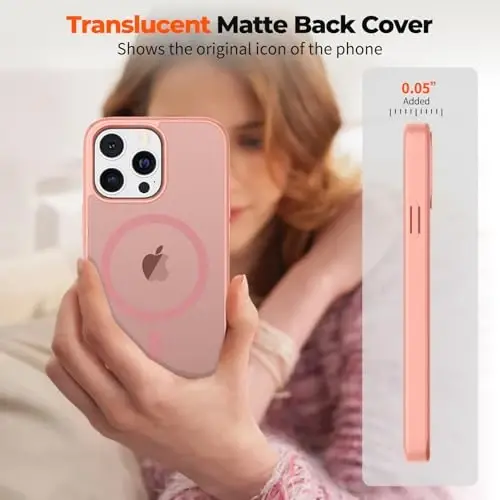 zapica iPhone 16 Pro Max uchun magnitli g‘ilof, [MagSafe bilan mos] [Harbiy darajadagi tushishdan himoya] Yarim shaffof mat zarbga chidamli tirnalishga qarshi telefon g‘ilofi, och pushti - 7