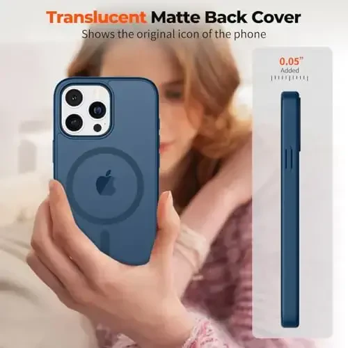 zapica iPhone 16 Pro uchun Magnetic g'ilofi, [MagSafe bilan mos] [Harbiy darajadagi tushishdan himoya] Yarim shaffof mato zarbga chidamli tirnalishga qarshi telefon g'ilofi, to'q ko'k - 7