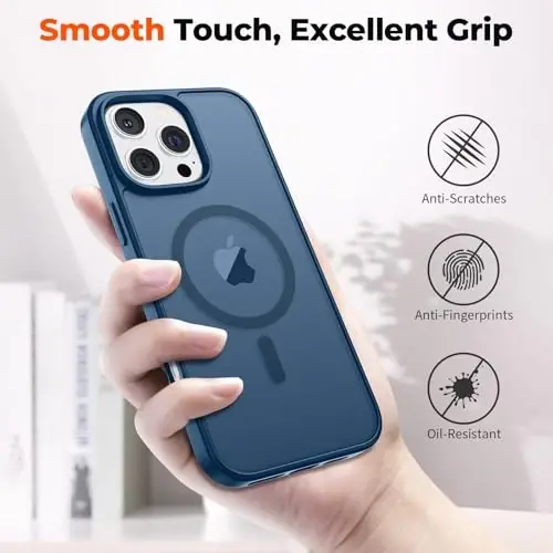 zapica iPhone 16 Pro uchun Magnetic g'ilofi, [MagSafe bilan mos] [Harbiy darajadagi tushishdan himoya] Yarim shaffof mato zarbga chidamli tirnalishga qarshi telefon g'ilofi, to'q ko'k - 6
