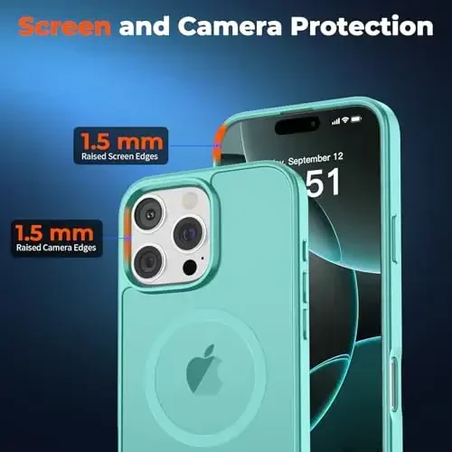 zapica iPhone 16 Pro uchun magnitli g‘ilof, [MagSafe bilan mos] [Harbiy darajadagi tushishdan himoya] Yarim shaffof mato zarbaga chidamli tirnalishga qarshi telefon g‘ilofi, ko‘k yashil - 5