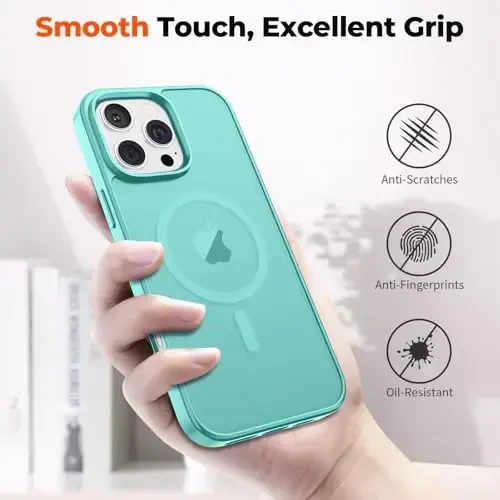zapica iPhone 16 Pro uchun magnitli g‘ilof, [MagSafe bilan mos] [Harbiy darajadagi tushishdan himoya] Yarim shaffof mato zarbaga chidamli tirnalishga qarshi telefon g‘ilofi, ko‘k yashil - 6