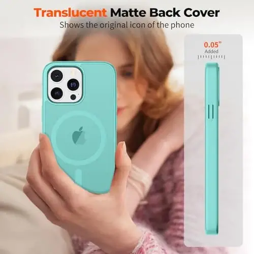 zapica iPhone 16 Pro uchun magnitli g‘ilof, [MagSafe bilan mos] [Harbiy darajadagi tushishdan himoya] Yarim shaffof mato zarbaga chidamli tirnalishga qarshi telefon g‘ilofi, ko‘k yashil - 7