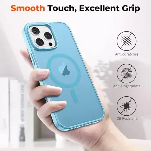 zapica iPhone 16 Pro uchun magnitli g‘ilof, [MagSafe bilan mos] [Harbiy darajadagi tushishdan himoya] Yarim shaffof mato zarbaga chidamli tirnalishga qarshi telefon g‘ilofi, och ko‘k - 6
