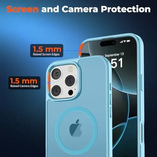 zapica iPhone 16 Pro uchun magnitli g‘ilof, [MagSafe bilan mos] [Harbiy darajadagi tushishdan himoya] Yarim shaffof mato zarbaga chidamli tirnalishga qarshi telefon g‘ilofi, och ko‘k - 5