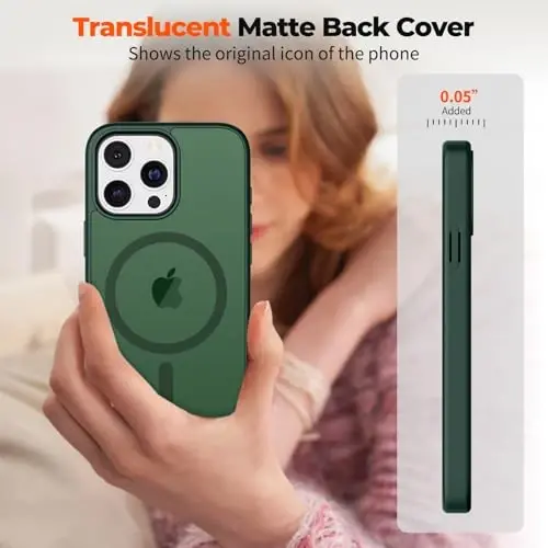 zapica iPhone 16 Pro uchun magnitli g‘ilof, [MagSafe bilan mos] [Harbiy darajadagi tushishdan himoya] Yarim shaffof mato zarbga chidamli tirnalishga qarshi telefon g‘ilofi, o‘rmon yashili - 7